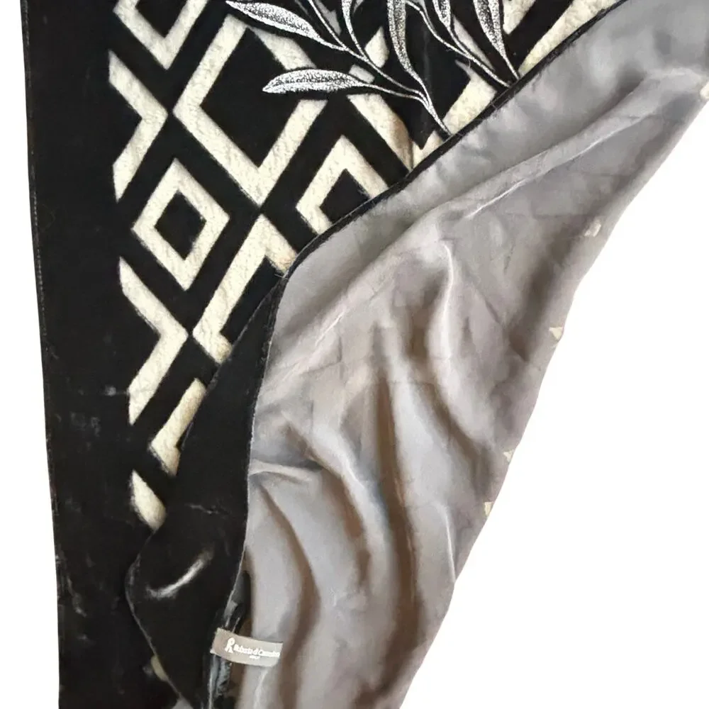 Roberta di Camerino Velvet & silk burnout wrap shawl black silver organic floral